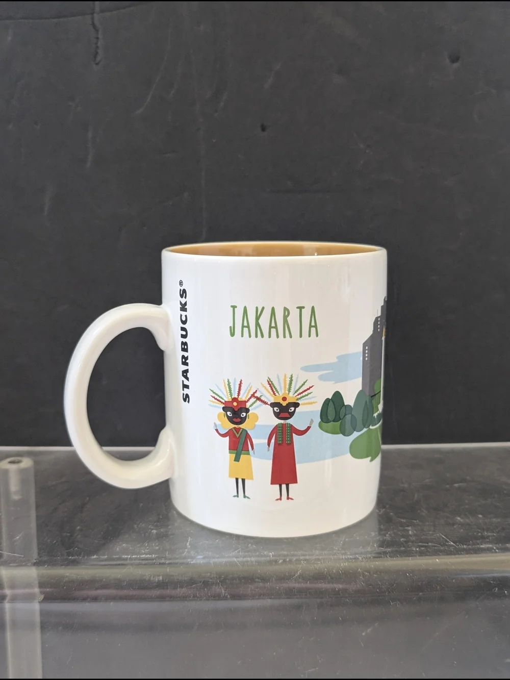 Starbucks White Jakarta Mug with Green and Red Accents